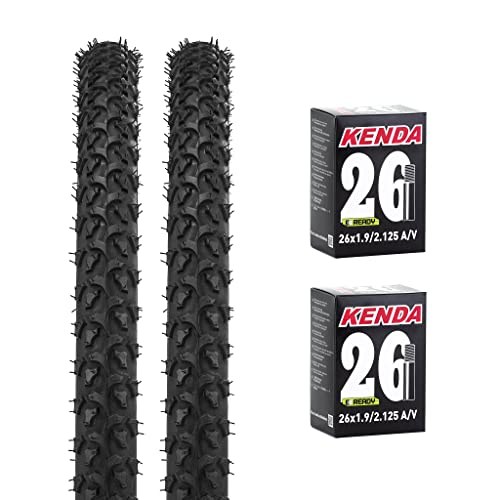 2 Cubiertas MTB 26X1.95 Negro Kenda + 2 cámaras de Aire de 26" con válvula AV (Gorda/Moto) / Neumático rígido MTB 26X1.95