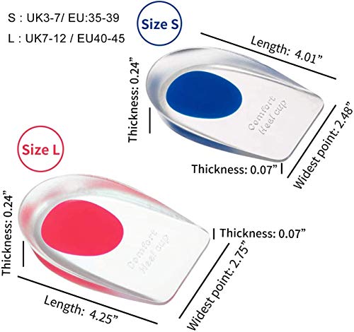 2 pares de Almohadillas de gel para Taloneras , Almohadillas de silicona para Taloneras para la Fascitis Plantar,Espolones del Talón y dolor de Aquiles, Taloneras y Cojines Absorción