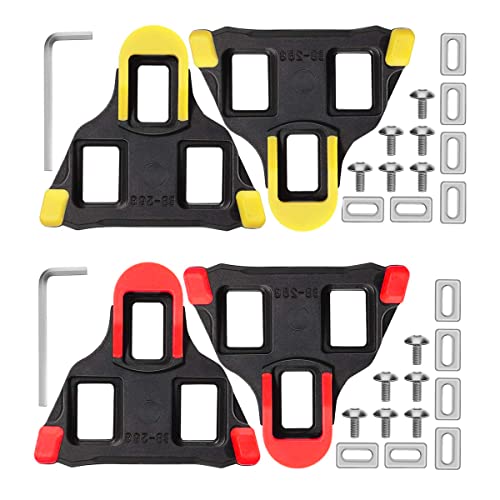 2 Pares de calas de Bicicleta compatibles con Pedales Cubierta de Goma Zapatillas de Ciclismo Pedales autoblocantes Bicicleta para Mujeres y Hombres para Bicicleta de Carretera (Amarillo/Rojo)