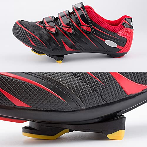 2 Pares de calas de Bicicleta compatibles con Pedales Cubierta de Goma Zapatillas de Ciclismo Pedales autoblocantes Bicicleta para Mujeres y Hombres para Bicicleta de Carretera (Amarillo/Rojo)