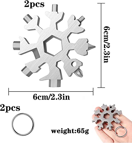 2 Piezas Multi Herramienta,18 en 1 Multiherramienta de Acero Inoxidable,Llavero Copo de Nieve,Llave Inglesa,Destornillador Abrebotellas,para Exterior Viaje Camping
