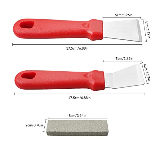 2 raspadores de limpieza de cocina de acero inoxidable para limpiar estufas, refrigeradores, hornos y manchas en las placas de vidrio (1 raspador recto + 1 raspador flexible)