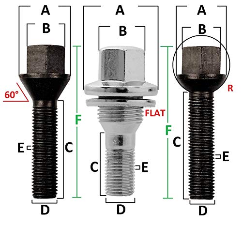 20 tornillos de rueda M14x1,5x27 I R13 esférico I asiento esférico I diámetro D=26 mm I FABRICADO EN EU I ancho de llave 17 mm