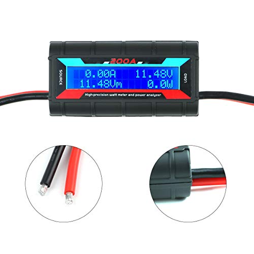 200A Analizador de potencia de alta precisión Medidor de vatios Monitor de rendimiento de consumo de batería con retroiluminación de LCD para RC, batería, energía solar, eólica
