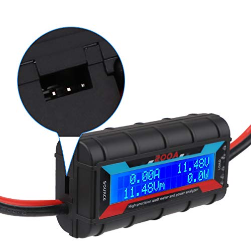 200A Analizador de potencia de alta precisión Medidor de vatios Monitor de rendimiento de consumo de batería con retroiluminación de LCD para RC, batería, energía solar, eólica