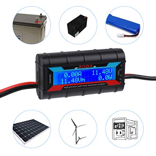 200A Analizador de potencia de alta precisión Medidor de vatios Monitor de rendimiento de consumo de batería con retroiluminación de LCD para RC, batería, energía solar, eólica