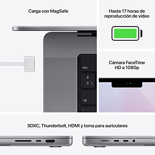 2021 Apple MacBook Pro (de 14 pulgadas, Chip M1 Pro de Apple con CPU de ocho núcleos y GPU de catorce núcleos, 16 GB RAM, 512 GB SSD) - Gris espacial