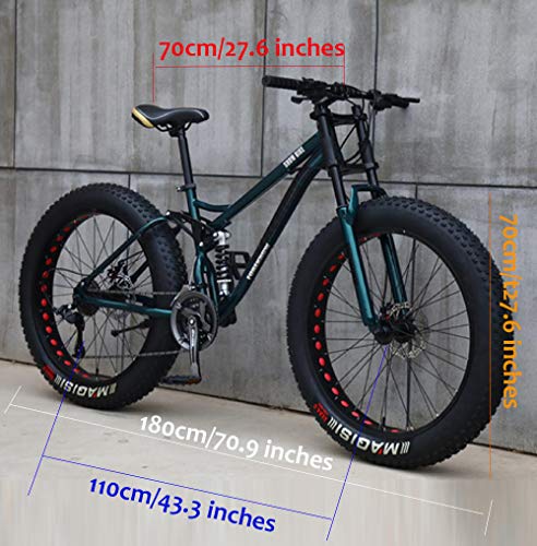 26"Bicicletas de Montaña,21 Velocidad Bikes Bicicleta Montaña,Bicicleta de Montaña para Adultos Fat Tire ,Marco de Acero de Alto Carbono Doble Suspensión Completa Doble Freno de Disco (rojo)