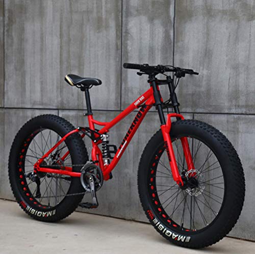 26"Bicicletas de Montaña,21 Velocidad Bikes Bicicleta Montaña,Bicicleta de Montaña para Adultos Fat Tire ,Marco de Acero de Alto Carbono Doble Suspensión Completa Doble Freno de Disco (rojo)