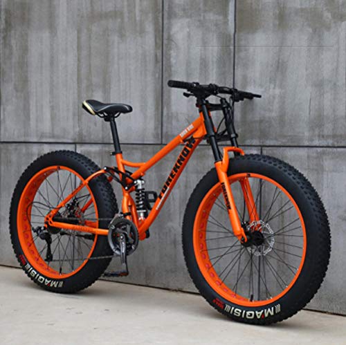 26"Bicicletas de Montaña,21 Velocidad Bikes Bicicleta Montaña,Bicicleta de Montaña para Adultos Fat Tire ,Marco de Acero de Alto Carbono Doble Suspensión Completa Doble Freno de Disco (naranja)