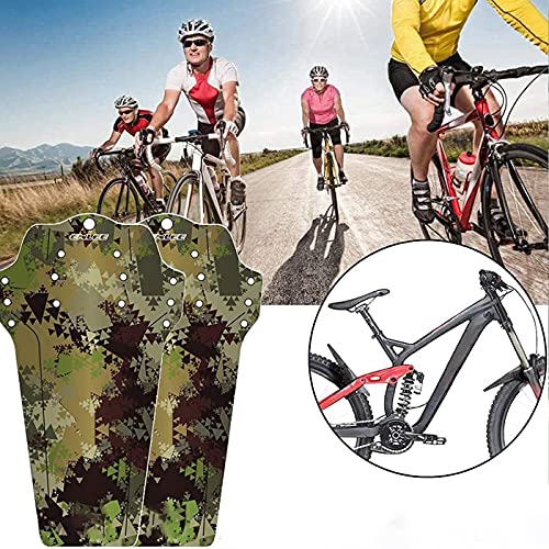 2Pcs Guardabarros de Bicicleta, Guardabarros de MTB Se Adapta a 650B 20" 26" 27.5" 29 Pulgadas, 8 sujetacables, Guardabarros Delantero y Trasero Guardabarros Bicicleta de Montaña (Verde Camuflaje)