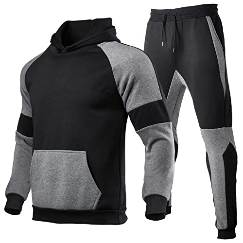 2Pcs Set Hombres Manga Larga Empalme Color Contraste Clásico Sudadera Capucha/Pantalones Hombres Regular Fit Moda Casual Sport Conjunto Hombres Montañismo Fitness Entrenamiento Conjunto Hombres