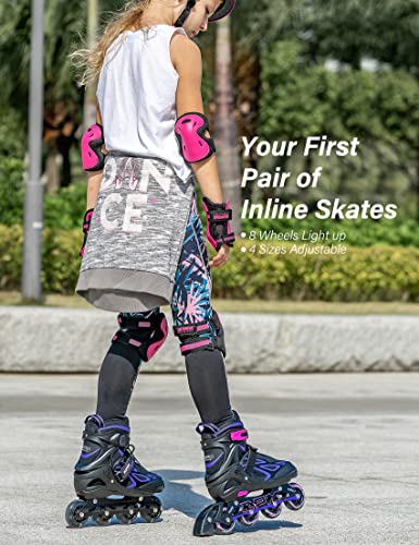 2PM SPORTS Vinal Ajustable Iluminación Patines en línea para Hijo y Adolescentes con luz Completa hasta LED Ruedas, Diversión Flashing Roller Blades para niños y niñas - Violet S(29-32EU)