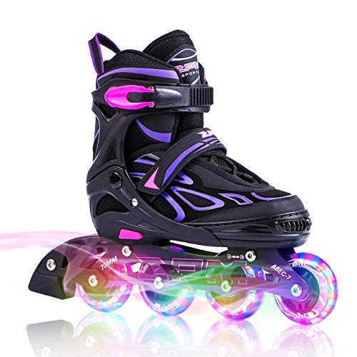 2PM SPORTS Vinal Ajustable Iluminación Patines en línea para Hijo y Adolescentes con luz Completa hasta LED Ruedas, Diversión Flashing Roller Blades para niños y niñas - Violet S(29-32EU)