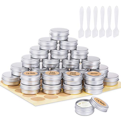 30 Piezas Tarros de Aluminio, Contenedores Cosmético de Viaje Envases de Vacío con Tapas de Tornillo para Cosmética Crema Muestra Polvo Decoración de Uñas, 15g 15ml