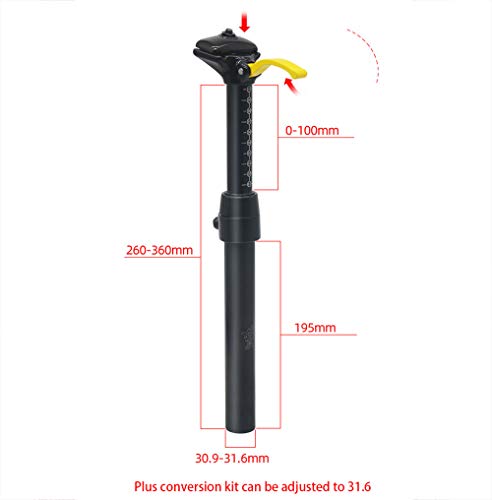 30.9/31.6mm Tija De Sillín ,Tija De Sillin De Bicicleta,Tija De Sillin MTB,Tija de sillín Ajustable Aleación de Aluminio,Tija de Sillin Telescopica Longitud 375mm,Tija con Suspensión,30.9*375mm