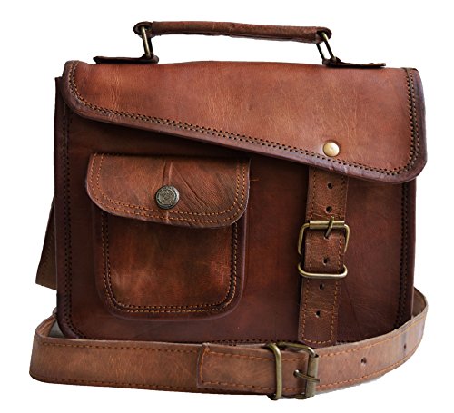 33 cm Hecha a mano Marron elegante Vintage Bolso de cuero del mensajero cada día Bolso de hombro cartera para tablets, ipad, charger perfecta para viaje y oficina regalo para hombres mujeres bolsa de