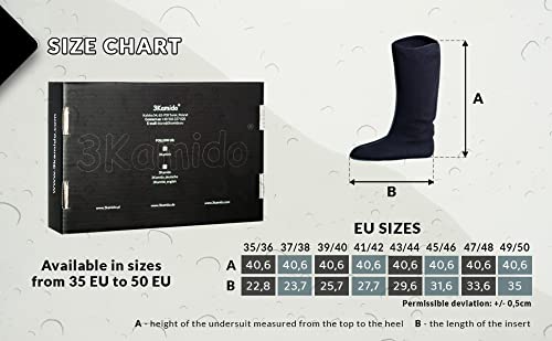 3Kamido® CALCETINES largos de FIELTRO, CALANTADORES, calcetines térmicos, calcetines calientes, botas de goma negro 39/40