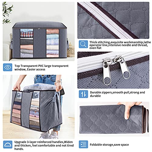 3pcs Bolsa de Almacenamiento de Ropa de Grande Capacidad con compartimento, Caja Almacenaje Ropa con Asa Reforzada y Cremallera Robusta para Edredones, Mantas, Bolsas de Transpirable 60x35x43cm (Gris)