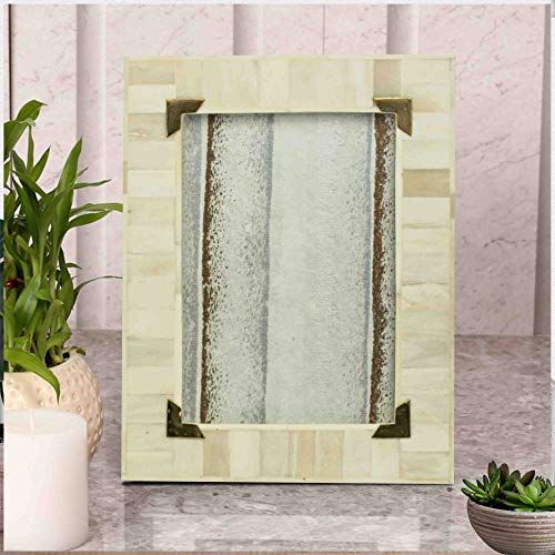 5 Elements White Gold Picture Frame, Wall and Table Top mounting, Display Photo 5x7 Inches/13x18cm, Bone Inlay wooden Handicraft for Home Decor