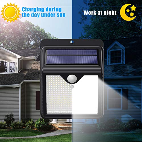 【6 Paquete】150 LED Luz Solar Exterior, Feob Súper Brillante Foco Solar Exterior con Sensor de Movimiento, 180°Iluminación, 1000 Lumens IP65 Impermeable Lampara Solar para Exterior Jardin (luz blanca)