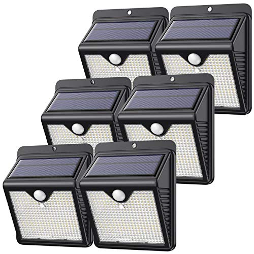 【6 Paquete】150 LED Luz Solar Exterior, Feob Súper Brillante Foco Solar Exterior con Sensor de Movimiento, 180°Iluminación, 1000 Lumens IP65 Impermeable Lampara Solar para Exterior Jardin (luz blanca)