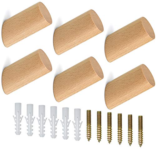 6 Piezas Percha Pared Madera Ganchos Multiuso, Percheros Pared Originales para Colgar Abrigos Gorros Bufandas Chaquetas Ropa En Dormitorio Sala De Estar Pasillo - Carga máxima 15 kg