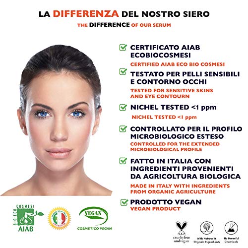 60ml Bio Sérum Facial con Vitamina C, E, Ácido Hialurónico puro 100% orgánico.Suero Vegano con Ingredientes Antiedad, Antiarrugas y Antimanchas para Cara y Contorno de Ojos. Tambien para Dermaroller
