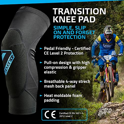 7 Protection Transition-17 Rodilleras Ciclismo Enduro MTB, Unisex Adulto, Negro, Talla-XL