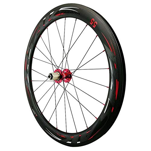 700C Carretera Bicicleta Rueda,Ruedas de Ciclismo Fibra de Carbon 24 Hoyos Apertura de 55mm Freno Disco Volante de 7/8/9/10/11 Velocidades (Color : 55mm, Size : Black hub)