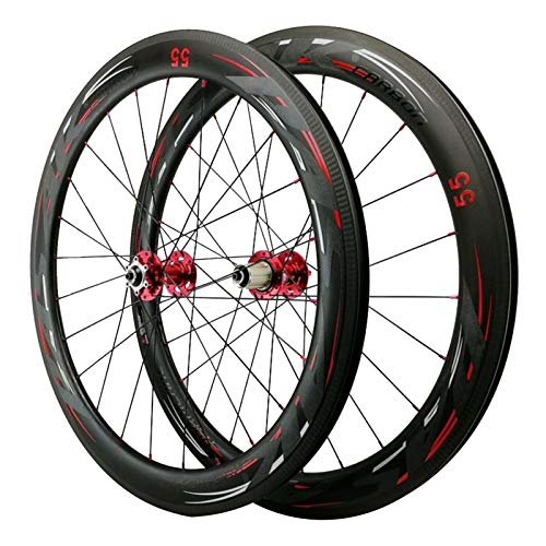 700C Carretera Bicicleta Rueda,Ruedas de Ciclismo Fibra de Carbon 24 Hoyos Apertura de 55mm Freno Disco Volante de 7/8/9/10/11 Velocidades (Color : 55mm, Size : Black hub)