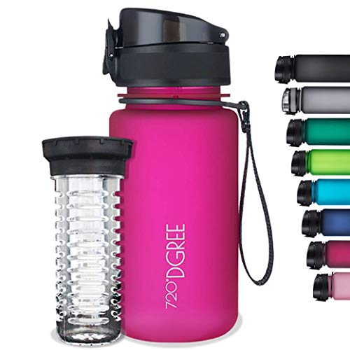 720°DGREE Botella de Agua uberBottle – 350 ml, 350ml, Rosa | Novedosa Botella Deportiva | Sin BPA | Ideal para niños, Fitness, Deportes, fútbol, guardería, Escuela, pequeños, antigoteo