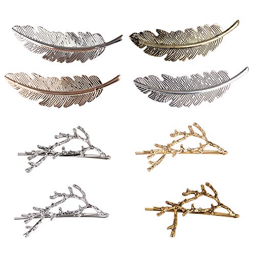 8 Horquillas Pelo Mujer Clips Pasadores Pinzas de Metal Adornos Accesorios Cabello Color Dorado Plateado Bronce
