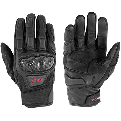 A-pro Guantes de Piel de Vacuno para Moto, Deportivos, Touring Profesionales, Protectores Negros,