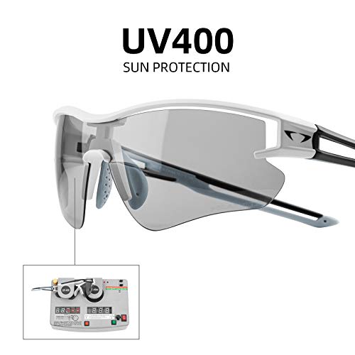 AALK Gafas de sol fotocromáticas deportivas polarizadas para hombres y mujeres MTB Ciclismo Gafas TR90 UV400 Protección Mountian Bike Seguridad Transición Glassess, Negro Blanco,