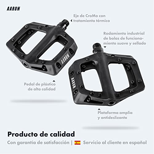 AARON Dirt - Pedales con rodamientos sellados de calidad - Superficie antideslizante plana con pins - Pedales de plataforma para bicis de Dirt Jump, eléctricas, de montaña y trekking - Plástico - Gris