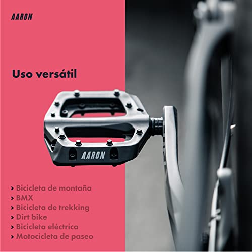 AARON Dirt - Pedales con rodamientos sellados de calidad - Superficie antideslizante plana con pins - Pedales de plataforma para bicis de Dirt Jump, eléctricas, de montaña y trekking - Plástico - Gris