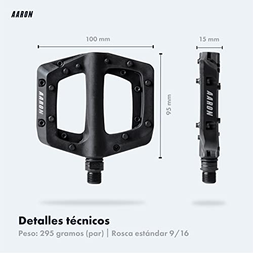 AARON Dirt - Pedales con rodamientos sellados de calidad - Superficie antideslizante plana con pins - Pedales de plataforma para bicis de Dirt Jump, eléctricas, de montaña y trekking - Plástico - Gris