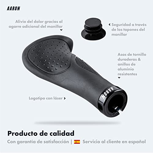 AARON Ergonomic - Puños de Gel con amortiguación - Diseño ergonómico Antideslizante - para bicis utilitarias, eléctricas, de Trekking, de montaña y Ciudad - Negro