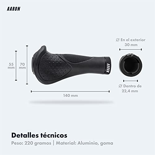 AARON Ergonomic - Puños de Gel con amortiguación - Diseño ergonómico Antideslizante - para bicis utilitarias, eléctricas, de Trekking, de montaña y Ciudad - Negro