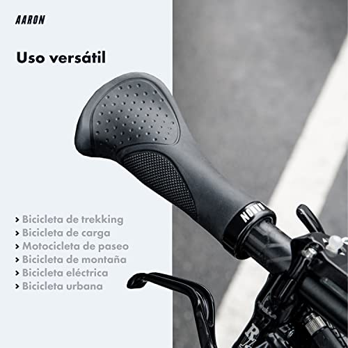 AARON Ergonomic - Puños de Gel con amortiguación - Diseño ergonómico Antideslizante - para bicis utilitarias, eléctricas, de Trekking, de montaña y Ciudad - Negro