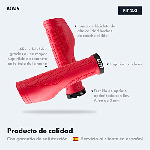 AARON Fit puños de Bicicleta Acolchados de Gel, puños Deportivos Antideslizantes, puños para Bicicletas eléctricas, Bicicleta de Trekking, Bicicleta de montaña, Bicicleta de Cross, fijación, Rojo