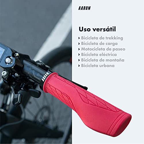 AARON Fit puños de Bicicleta Acolchados de Gel, puños Deportivos Antideslizantes, puños para Bicicletas eléctricas, Bicicleta de Trekking, Bicicleta de montaña, Bicicleta de Cross, fijación, Rojo