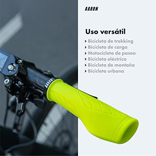 AARON Fit puños de Bicicleta Acolchados de Gel, puños Deportivos Antideslizantes, puños para Bicicletas eléctricas, Bicicleta de Trekking, Bicicleta de montaña, Bicicleta de Cross, fijación, Amarillo