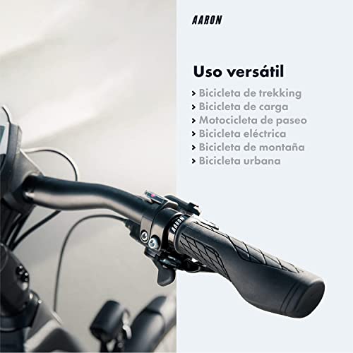 AARON FIT - Puños de Gel con amortiguación - Diseño Deportivo Antideslizante con Extremo atornillable - para bicis eléctricas, de Trekking, de montaña, de piñón Fijo y ciclocrós - Negro