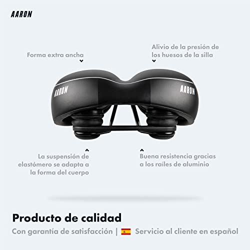 AARON Sillín de bicicleta Memory con espuma viscoelástica, absorción de golpes, ergonómico y adecuado para hombre y mujer, para bicicleta eléctrica, bicicleta de trekking, bicicleta de montaña, negro