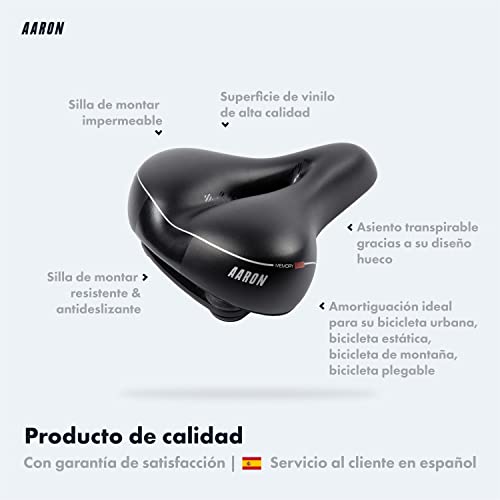 AARON Sillín de bicicleta Memory con espuma viscoelástica, absorción de golpes, ergonómico y adecuado para hombre y mujer, para bicicleta eléctrica, bicicleta de trekking, bicicleta de montaña, negro