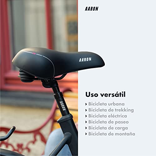 AARON Sillín de bicicleta Memory con espuma viscoelástica, absorción de golpes, ergonómico y adecuado para hombre y mujer, para bicicleta eléctrica, bicicleta de trekking, bicicleta de montaña, negro