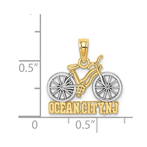 Abalorio de bicicleta de 14 quilates, dos tonos, color dorado, con diseño de ciudad del océano y neumáticos blancos