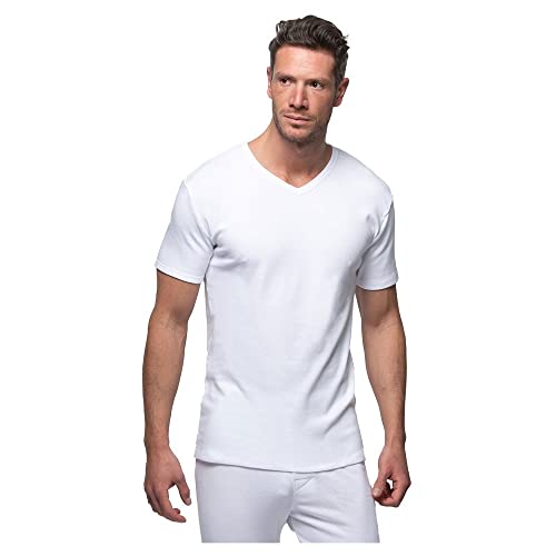 Abanderado Termal algodón Invierno Cuello uve Camiseta térmica, Blanco (Blanco 001), Large (Tamaño del Fabricante:L/52) para Hombre